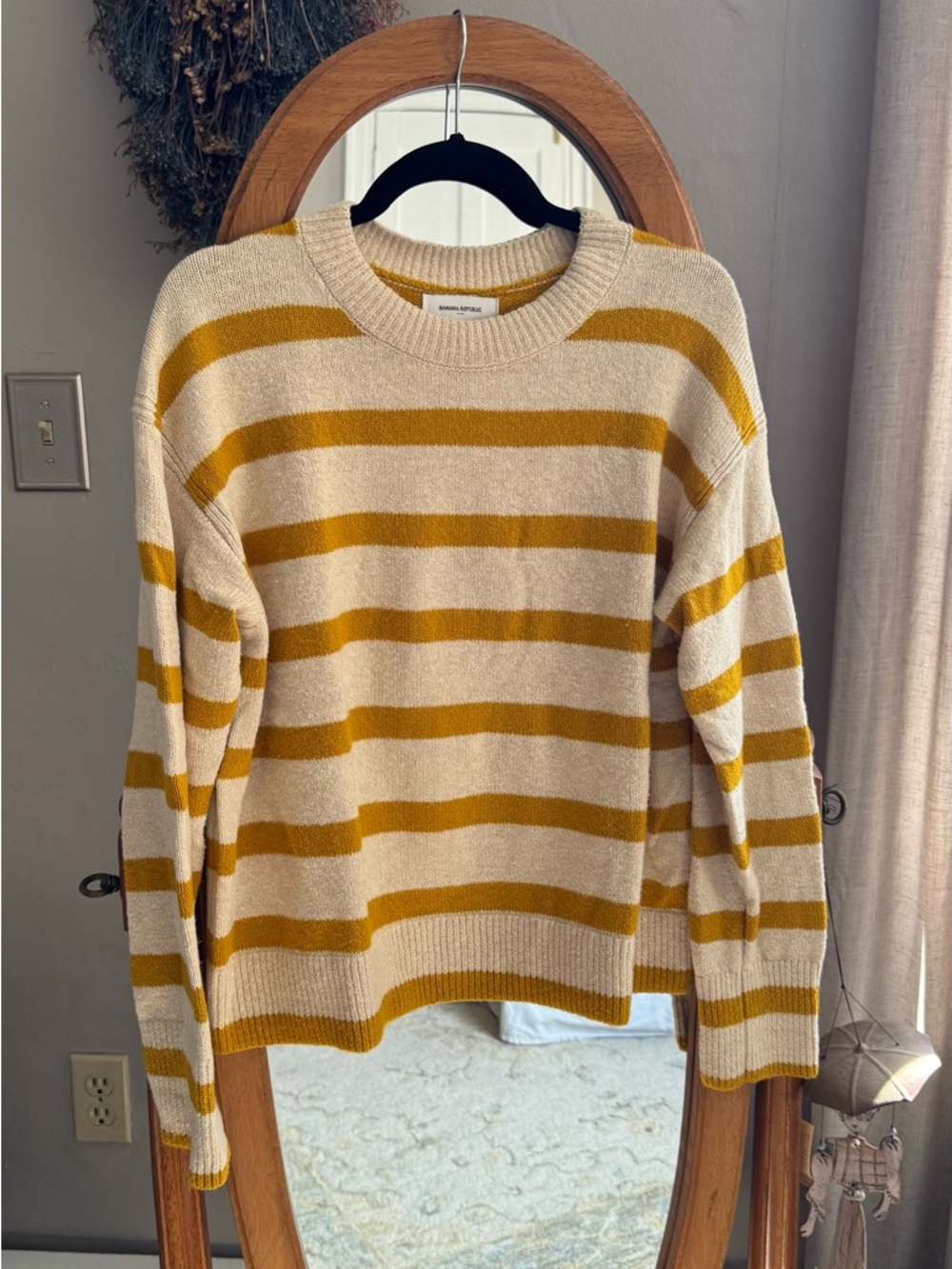 Banana Republic Striped Crewneck Sweater in Cream and Mustard